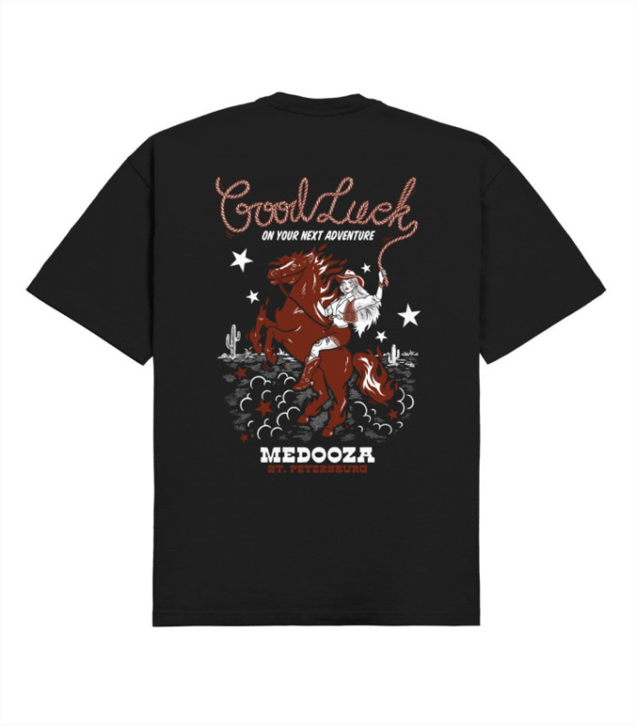 Футболка boxy MEDOOZA "NY Good Luck" (черный)