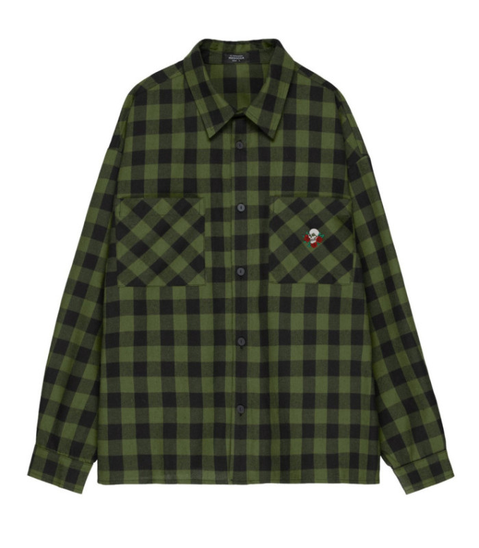 Рубашка в клетку MEDOOZA "Skull" (зелено-черный)