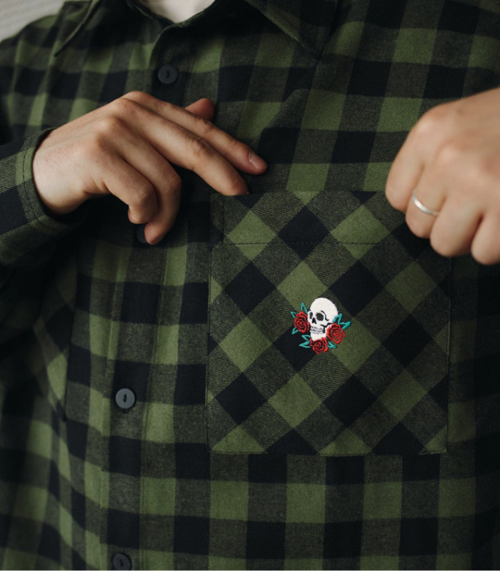 Рубашка в клетку MEDOOZA "Skull" (зелено-черный)