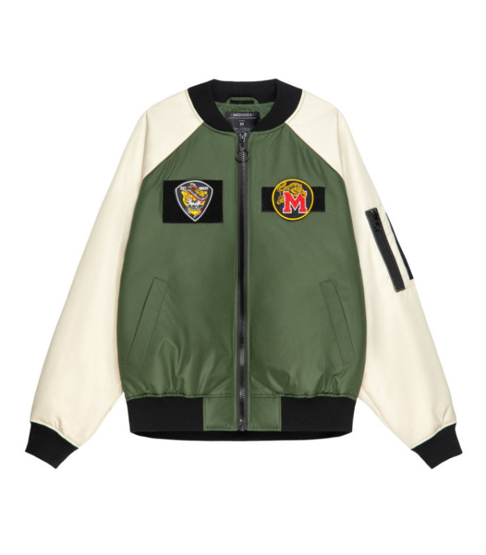 Бомбер MEDOOZA с патчами "Tiger College" (зелено-бежевый)
