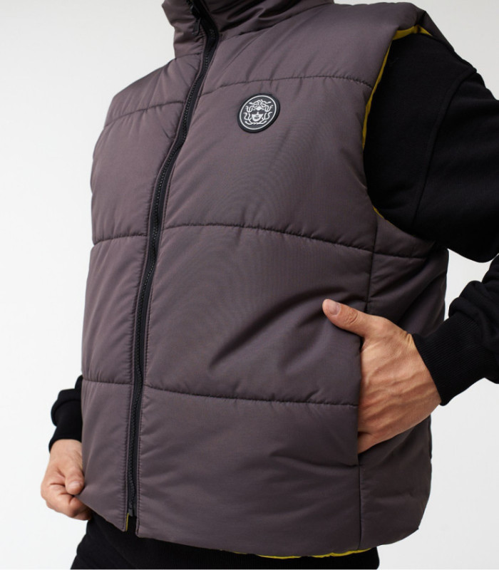 Жилетка MEDOOZA 2-сторон. "Face" (т. серый / горчица)