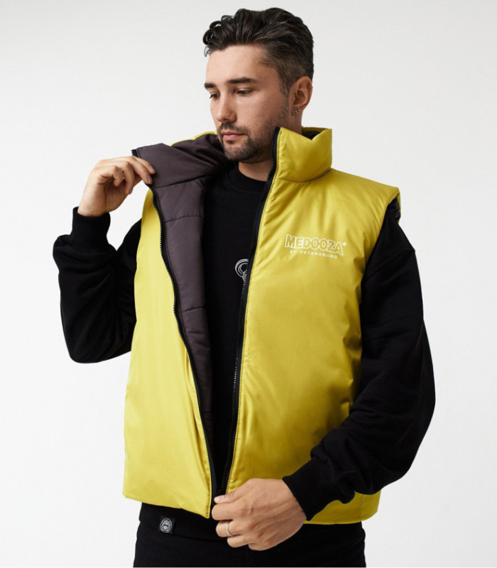 Жилетка MEDOOZA 2-сторон. "Face" (т. серый / горчица)